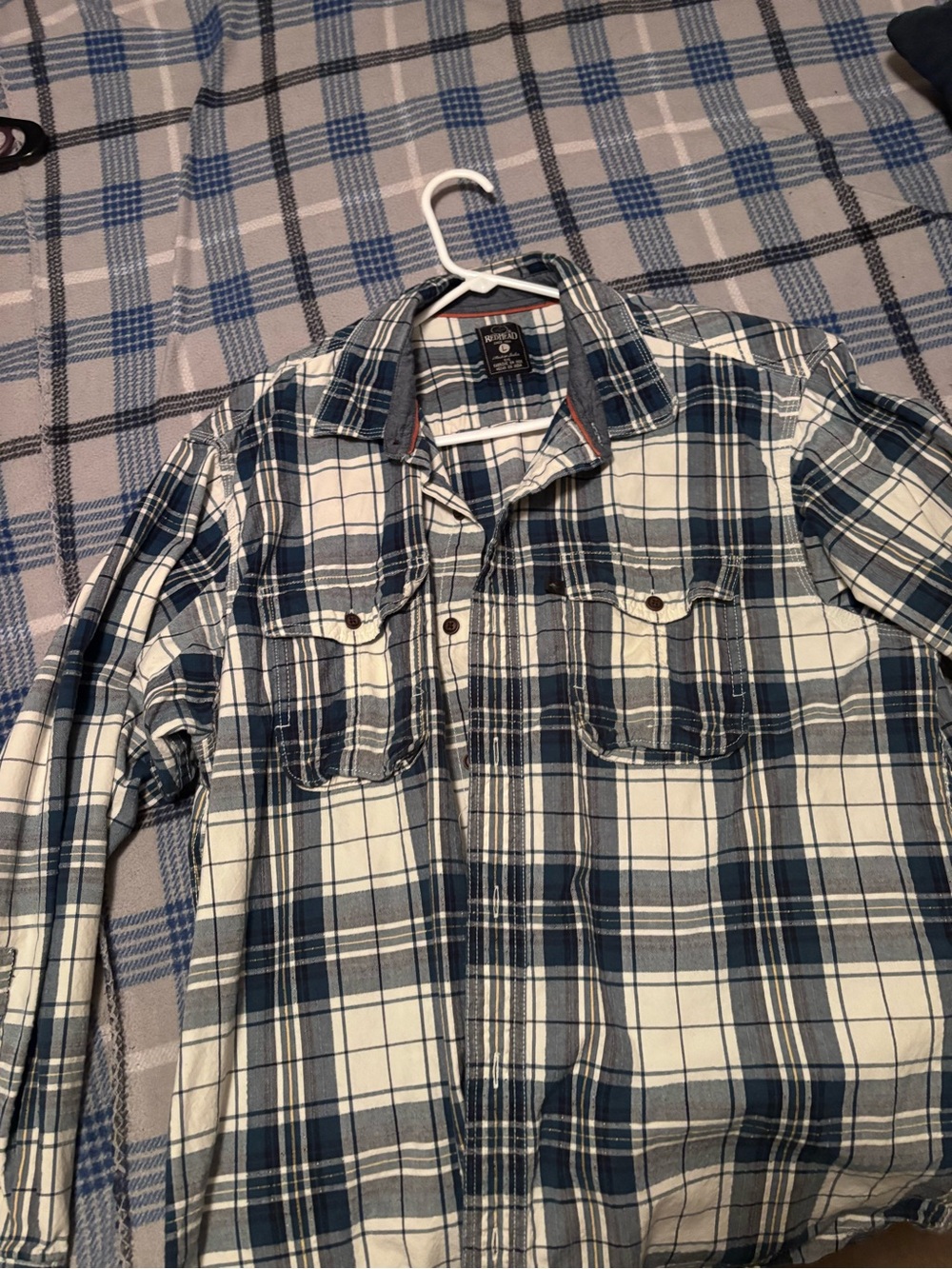 RedHead Blue and White Plaid Button-Down Shirt